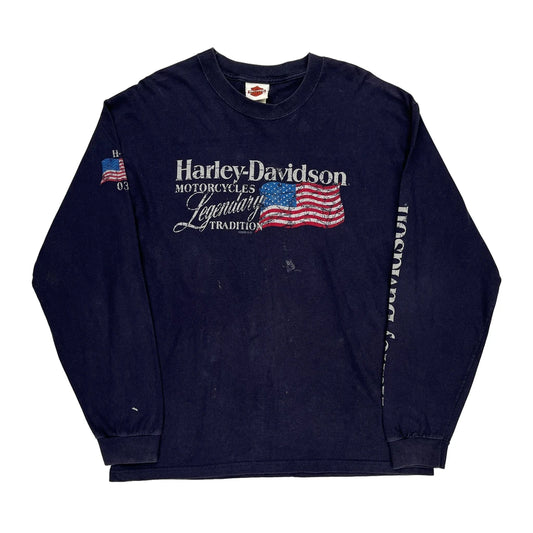 Motorcycles Harley Davidson Graphic Long Sleeve T-Shirt - Large Navy Cotton