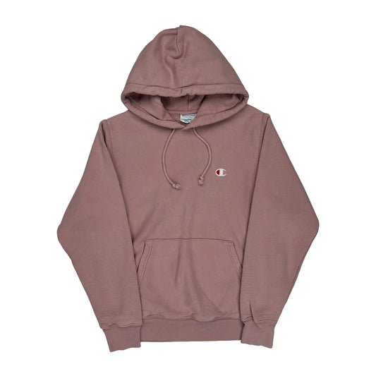 Vintage Reverse Weave Champion Hoodie - Small Pink Cotton Blend
