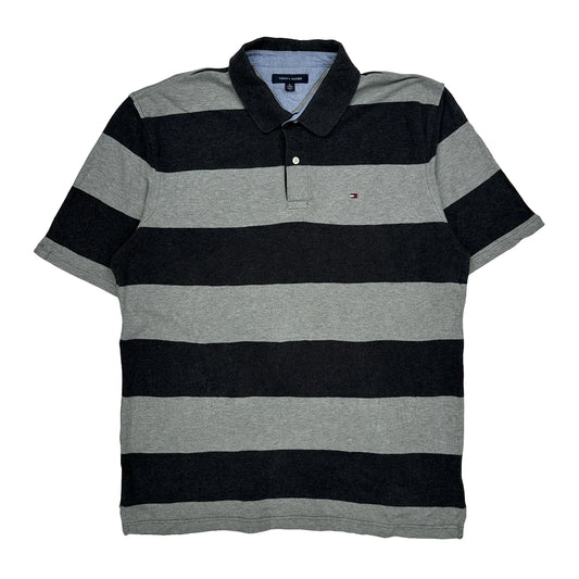 Vintage Tommy Hilfiger Striped Polo Shirt - XL Grey Cotton