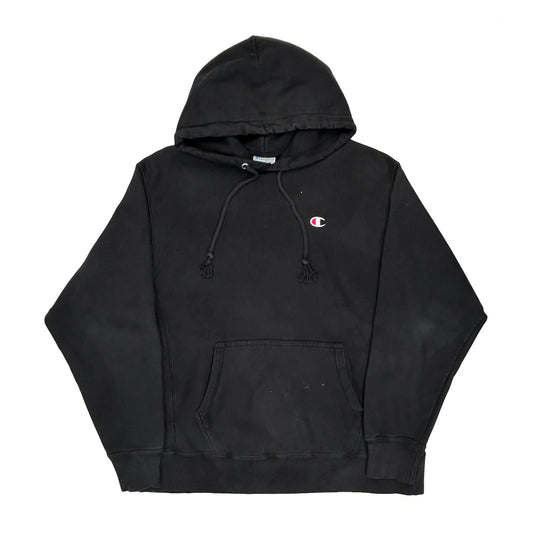 Vintage Reverse Weave Champion Hoodie - Large Black Cotton