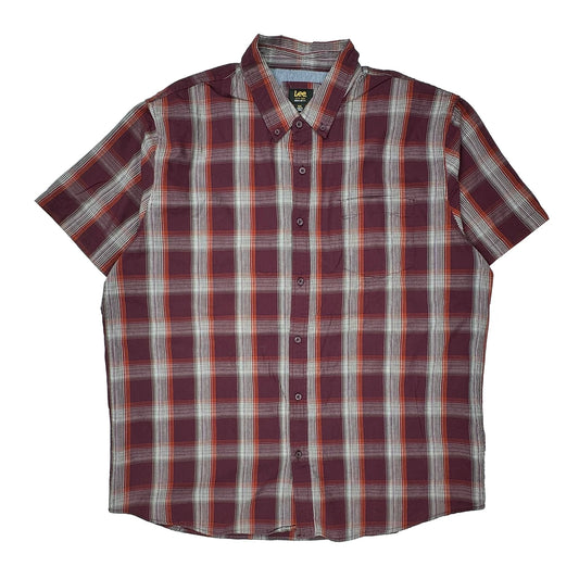 Lee Checked Short Sleeve Shirt - 2XL Burgundy Cotton