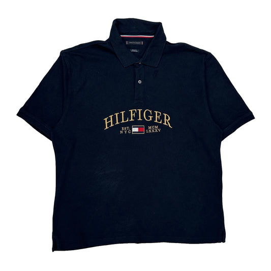Vintage Tommy Hilfiger Spellout Polo Shirt - XL Navy Cotton