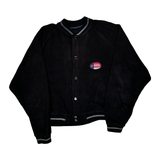 Guess Spellout Varsity Jacket - Small Black Polyester