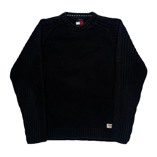 Vintage Tommy Jeans Chunky Knit Jumper - Large Black Cotton