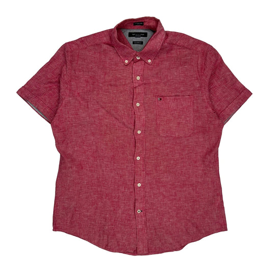 Tommy Hilfiger Short Sleeve Shirt - Medium Red Cotton