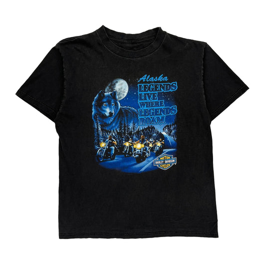 Alaska Legends Harley Davidson Graphic T-Shirt - Small Black Cotton