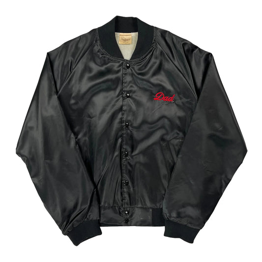 90S Made In USA USmc Marine Auburn Dad Embroidered Satin Varsity Jacket - Large Yellow Nylon
