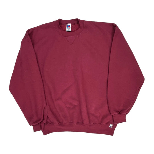 90S Blank Made In USA Russell Athletic Sweatshirt - XL Burgundy Cotton Blend