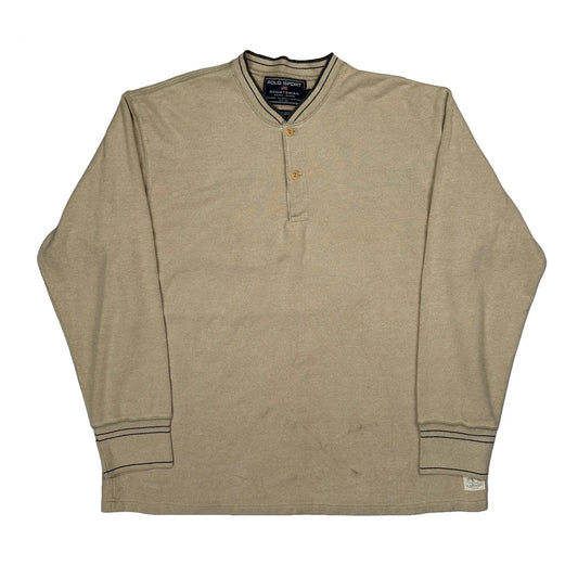 Vintage Polo Sport Henley Long Sleeve T-Shirt - XL Beige Cotton Blend