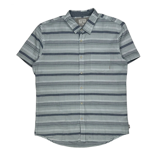 Vintage Quiksilver Striped Short Sleeve Shirt - Large Blue Cotton