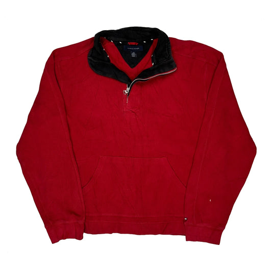 Vintage Tommy Hilfiger Collared 1/4 Zip - Large Red Cotton