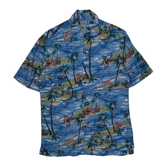 Vintage Batik Bay Hawaiian Shirt - Small Blue Cotton