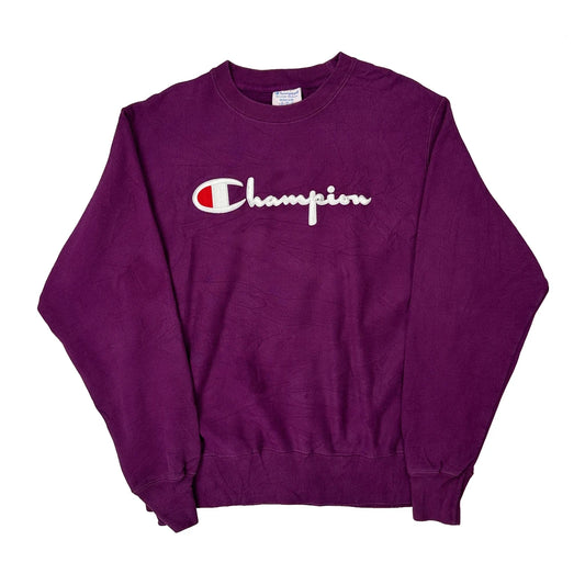 Vintage Reverse Weave Champion Spellout Sweatshirt - Medium Purple Cotton
