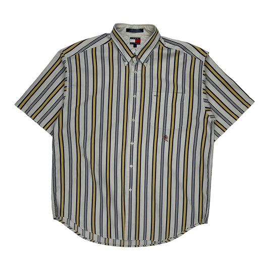 Vintage Tommy Hilfiger Striped Short Sleeve Shirt - Large White Cotton
