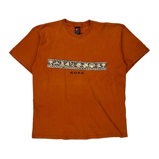 Nike T-Shirt - Large Orange Cotton