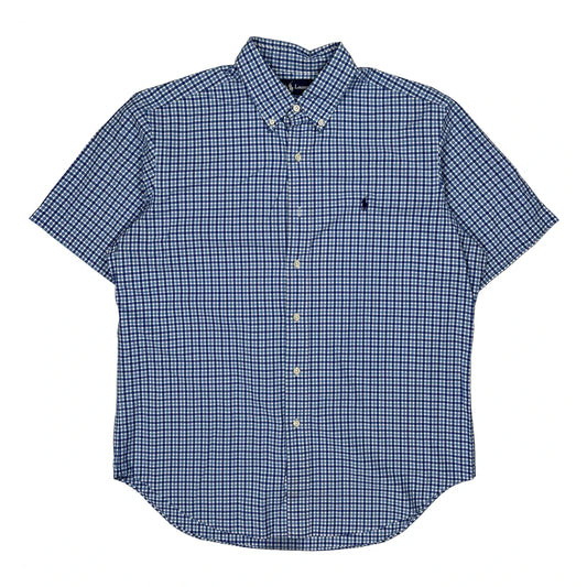 Ralph Lauren Checked Short Sleeve Shirt - Large Blue Cotton