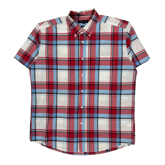 Tommy Hilfiger Checked Short Sleeve Shirt - XL Blue Cotton