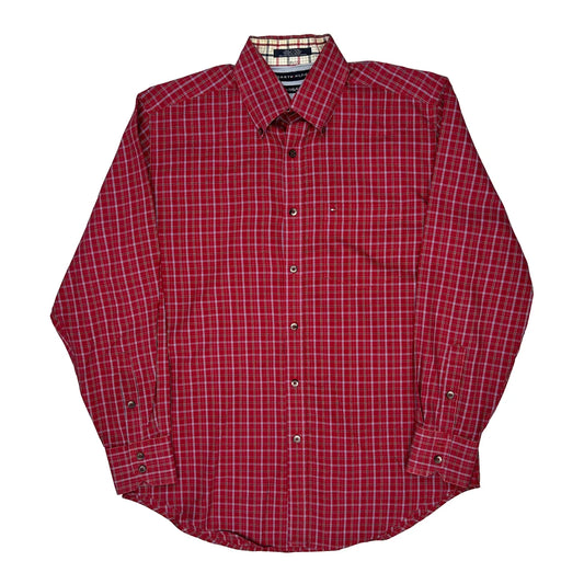 Vintage 80'S 2 Ply Fabric Tommy Hilfiger Checked Shirt - Medium Red Cotton