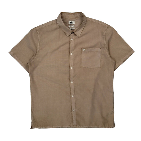 Quiksilver Checked Short Sleeve Shirt - 2XL Beige Cotton
