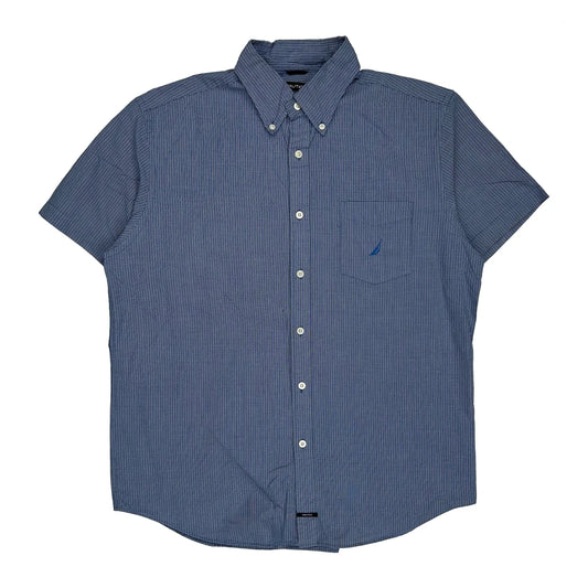 Vintage Nautica Checked Short Sleeve Shirt - Large Blue Cotton