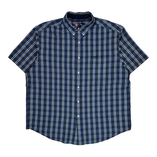 Chaps Ralph Lauren Checked Short Sleeve Shirt - 2XL Blue Cotton Blend