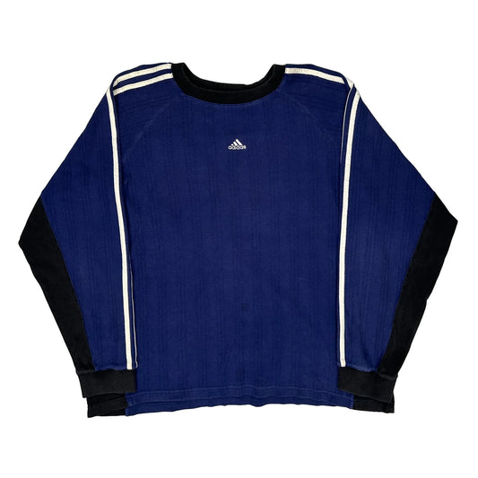Adidas Striped Long Sleeve T-Shirt - XL Blue Cotton