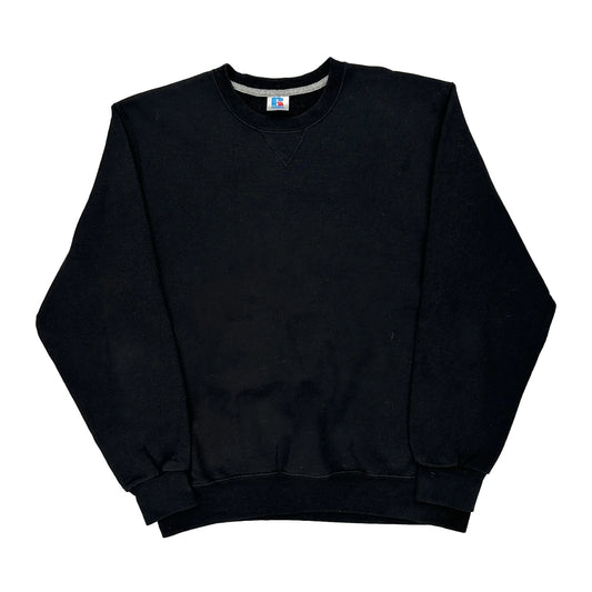 90S Blank Russell Athletic Sweatshirt - Large Black Cotton Blend