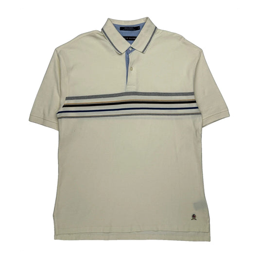 Vintage Tommy Hilfiger Striped Polo Shirt - XL Cream Cotton