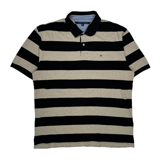 Vintage Tommy Hilfiger Striped Polo Shirt - 2XL Beige Cotton