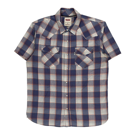 Levis Checked Short Sleeve Shirt - Medium Blue Cotton