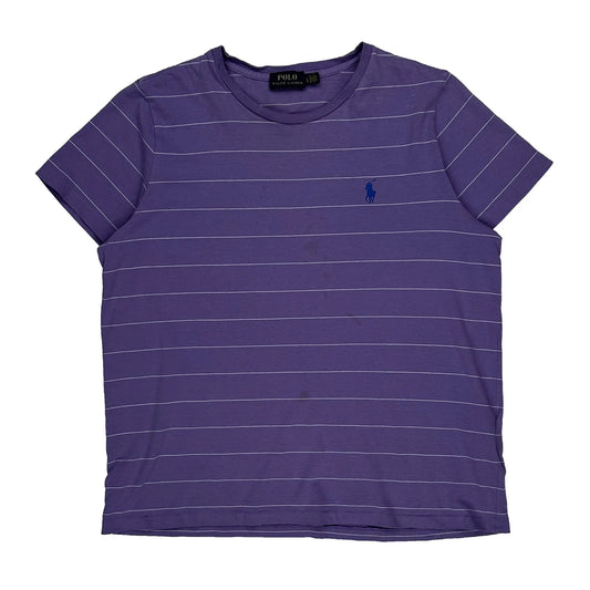 Vintage Polo By Ralph Lauren Striped T-Shirt - Large Purple Cotton
