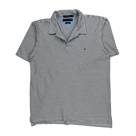 Stretch Tommy Hilfiger Striped Polo Shirt - XL Black & White Cotton
