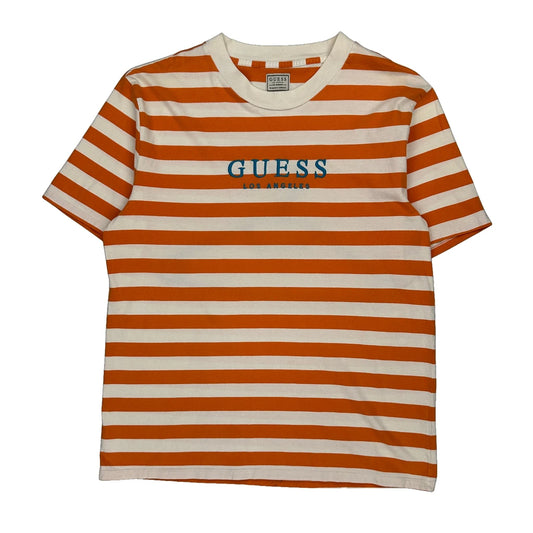 Guess Striped T-Shirt - Medium Orange Cotton