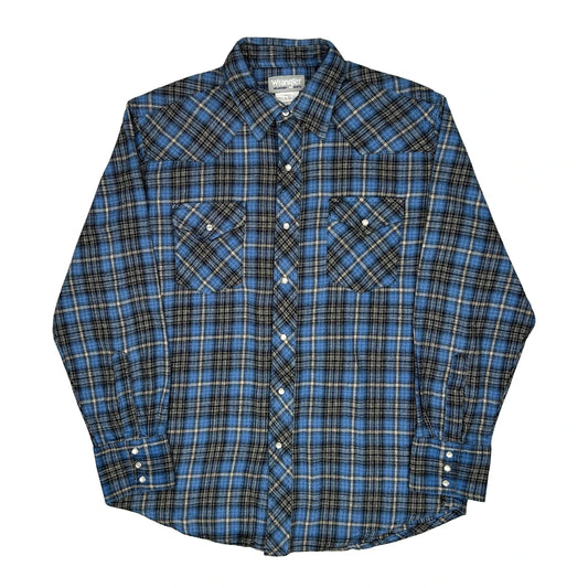 Wrangler Checked Flannel Shirt - Large Blue Cotton