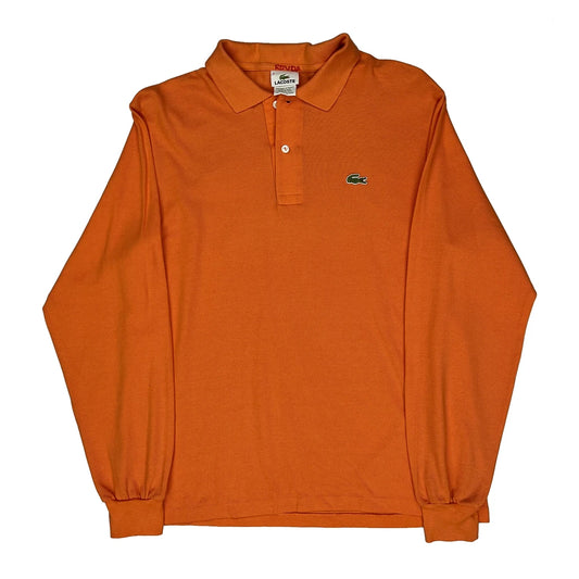 Vintage Lacoste Long Sleeve Polo Shirt - Large Orange Cotton