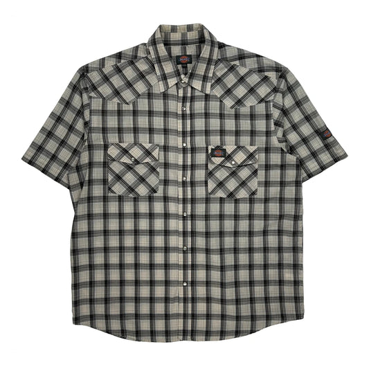 Vintage Dickies Checked Short Sleeve Shirt - Large Grey Cotton