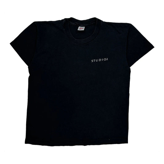 Vintage Hand Print Anvil Single Stitch T-Shirt - Large Black Cotton