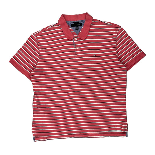 Tommy Hilfiger Striped Polo Shirt - XL Red Cotton