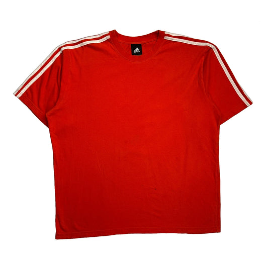 Adidas Striped T-Shirt - XL Red Cotton