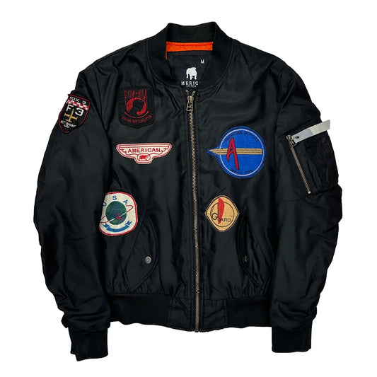 Patches American Stitch Bomber Jacket - Medium Black Polyester