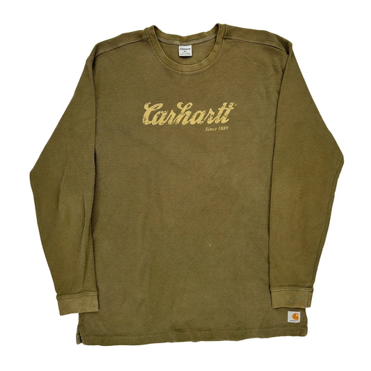 Carhartt Spellout Long Sleeve T-Shirt - XL Khaki Cotton