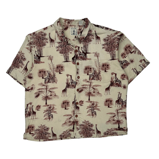 Roundtree & Yorke Hawaiian Shirt - Large Brown Viscose