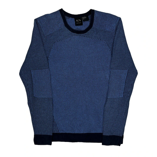 Vintage Armani Exchange Striped Jumper - Small Blue Cotton