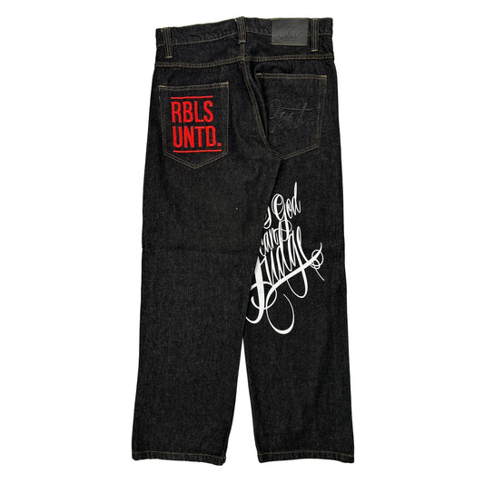 Vintage Rbls Untd Best Baggy Graphic Jeans - 34W 32L Black Denim