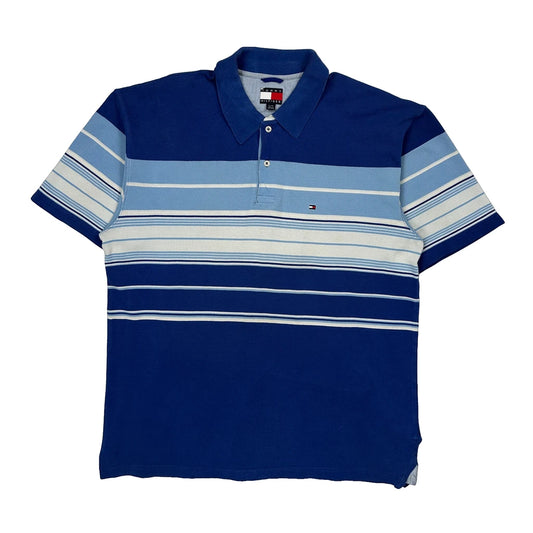 Vintage Tommy Hilfiger Striped Polo Shirt - XL Blue Cotton