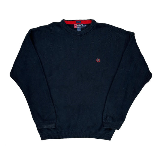 90S Hand Framed Chaps Ralph Lauren Herringbone Jumper - XL Navy Cotton