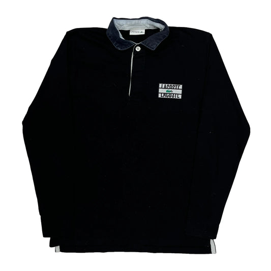 Vintage Lacoste Long Sleeve Polo Shirt - Large Black Cotton