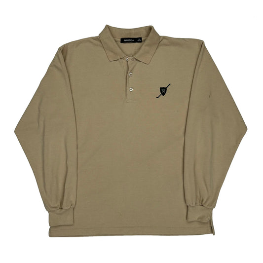 Nautica Long Sleeve Polo Shirt - XL Beige Cotton