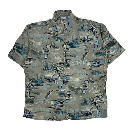 Unbranded Graphic Hawaiian Shirt - Large Grey Viscose