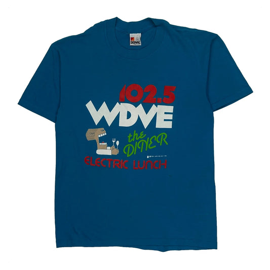 Radio Station Signal Single Stitch T-Shirt - Large Blue Cotton